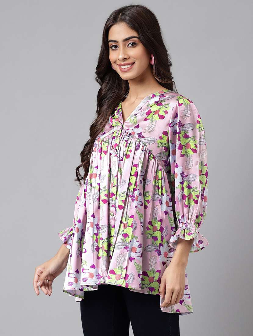 women purple v neck florals print top - 20197286 -  Standard Image - 2