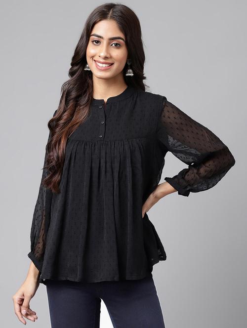 black long sleeve a-line top - 20197292 -  Standard Image - 0