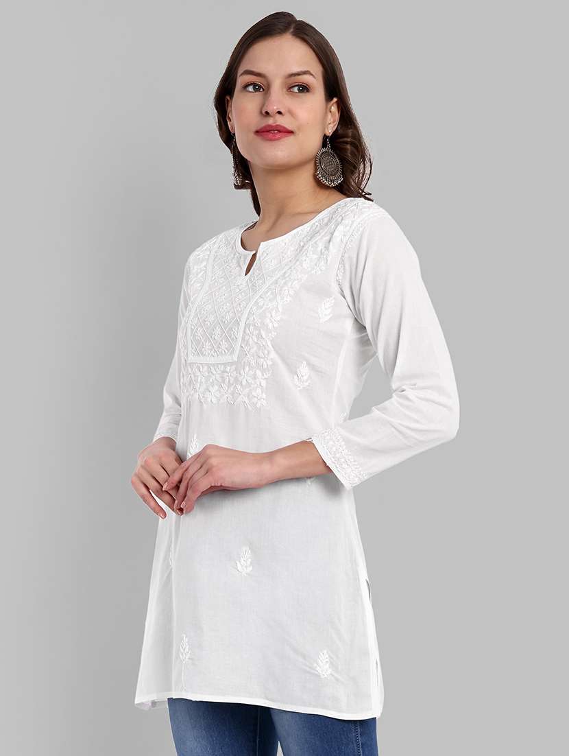women notch neck chikankari kurti