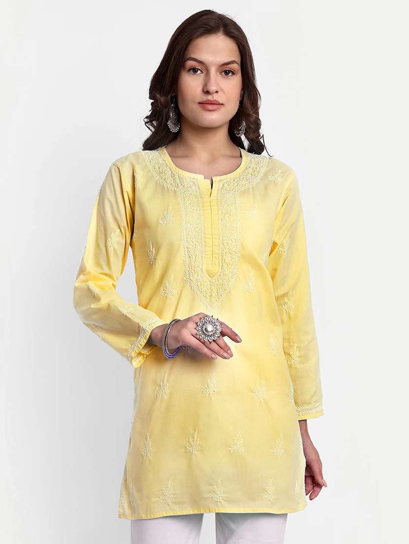 notch neck chikankari straight short kurti
