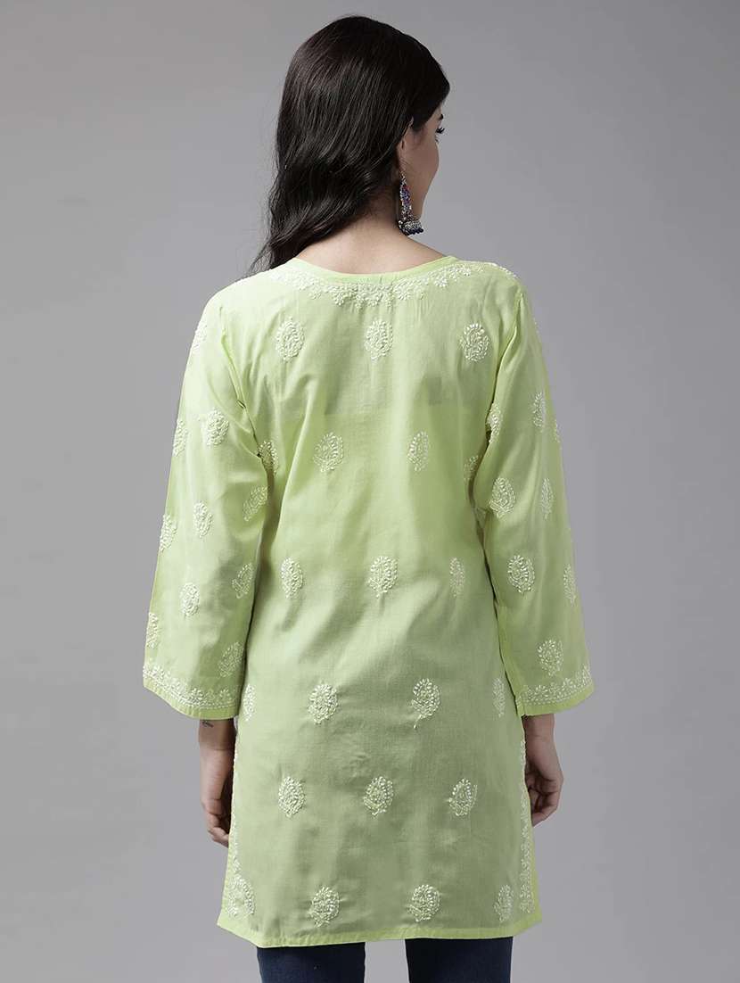 notch neck chikankari straight short kurti - 20198443 -  Standard Image - 2