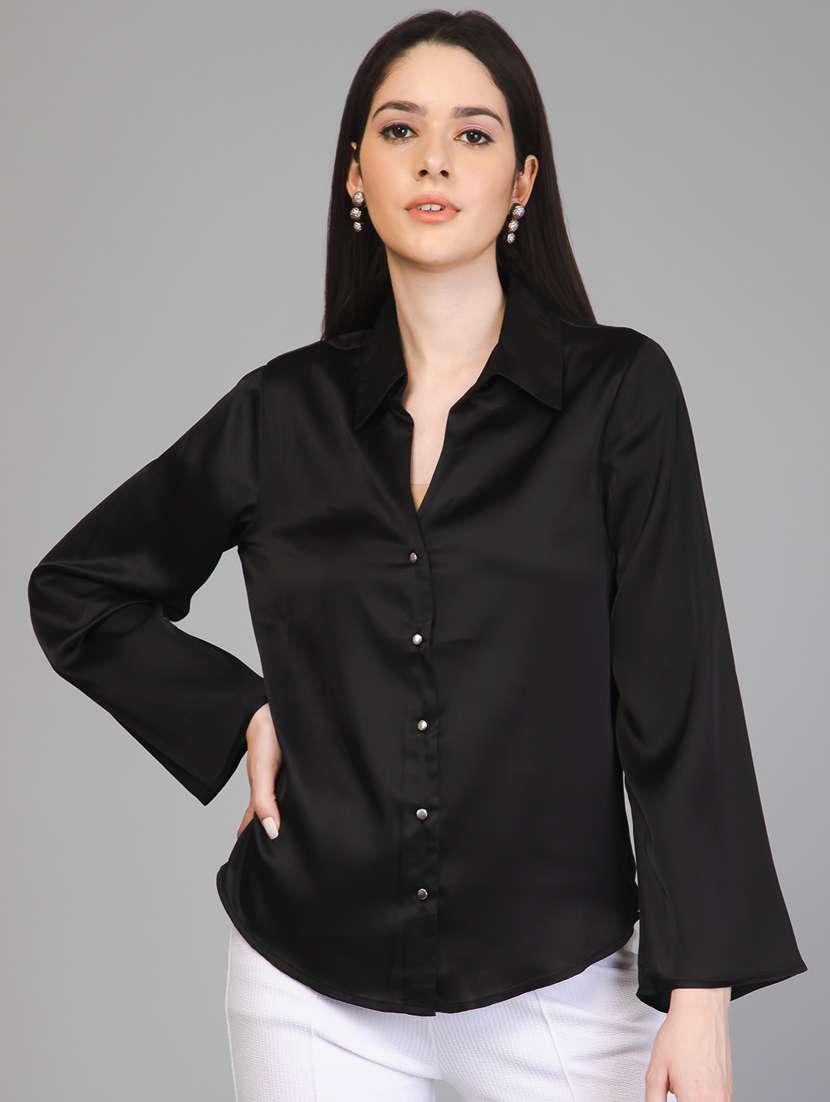 black solid bell sleeves regular shirt - 20198458 -  Zoom Image - 0