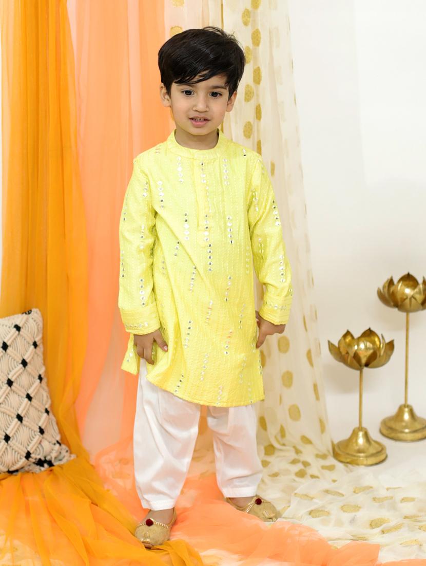 yellow embroidered kurta pajama sets 