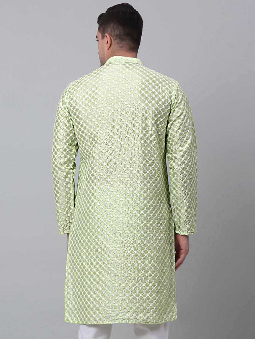 men solid with work mandarin neck long kurta - 20204729 - Standard Image - 2
