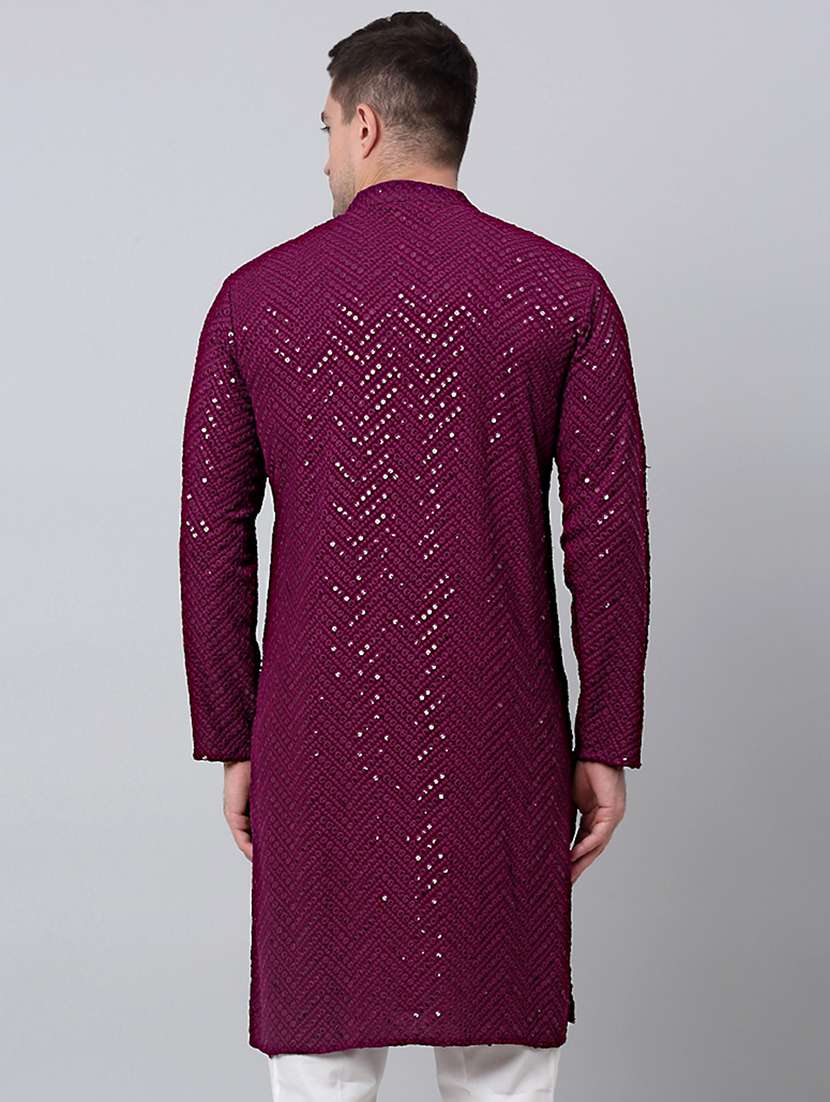mandarin neck sequin work long kurta - 20204755 -  Standard Image - 2