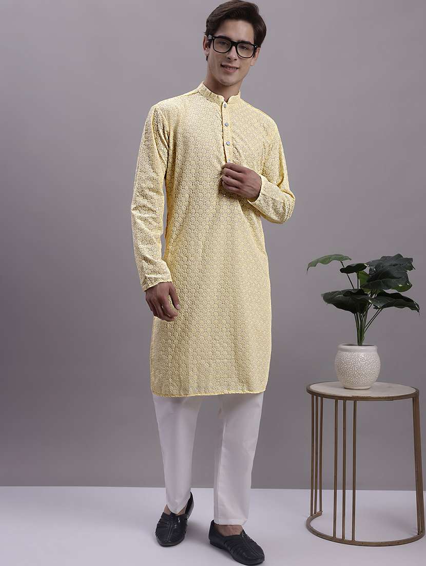 mandarin neck sequin work kurta pyjama set
