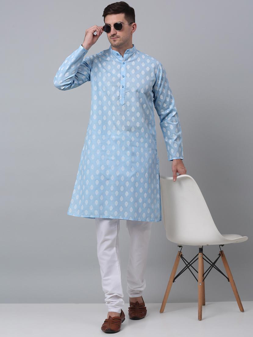 mandarin neck printed kurta pyjama set