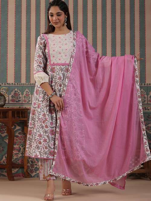 printed kurta palazzo set with dupatta - 20205532 - Standard Image - 0