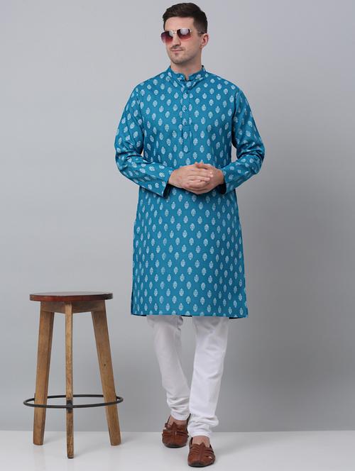 men printed long sleeve kurta churidar set - 20205573 - Standard Image - 0