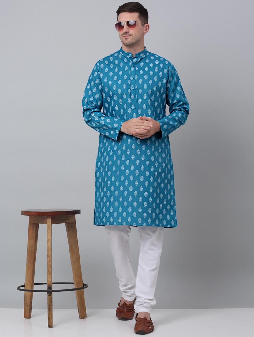 men printed long sleeve kurta churidar set - 20205573 - Zoom Image - 0