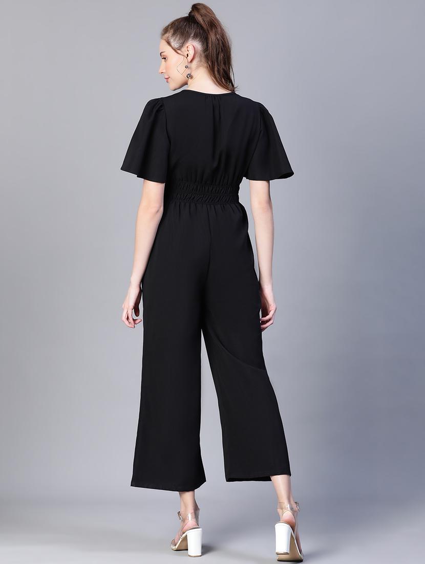 black solid bell sleeves full length jumpsuit - 20206477 - Standard Image - 2