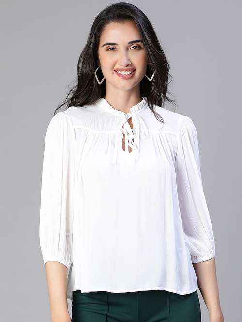 women's a line tie-up neck top - 20206490 - Standard Image - 0