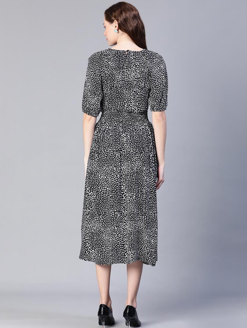 animal print raglan sleeves empire line dress with pocket - 20206553 - Standard Image - 2