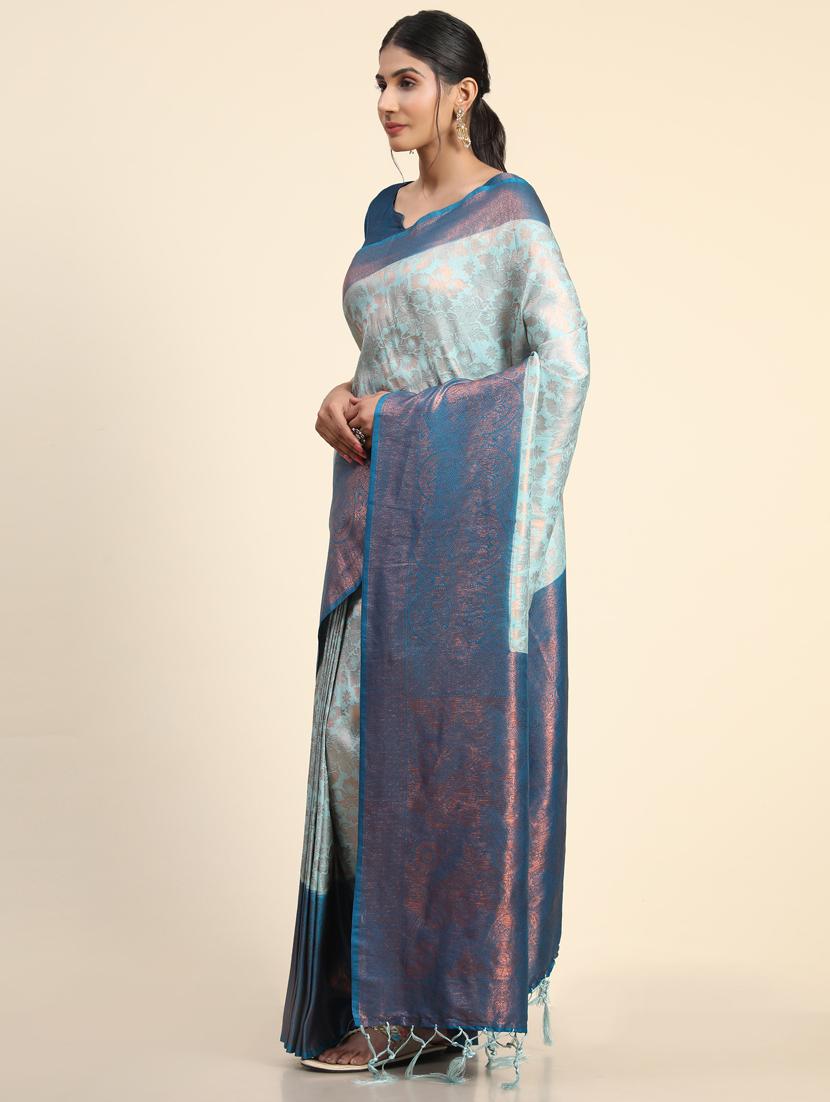 light blue silk banarasi saree with blouse - 20206842 - Standard Image - 2