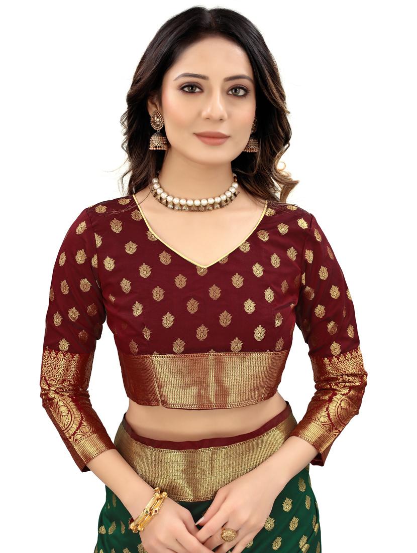 dark green silk blend kanjivaram saree with blouse - 20206846 - Standard Image - 2
