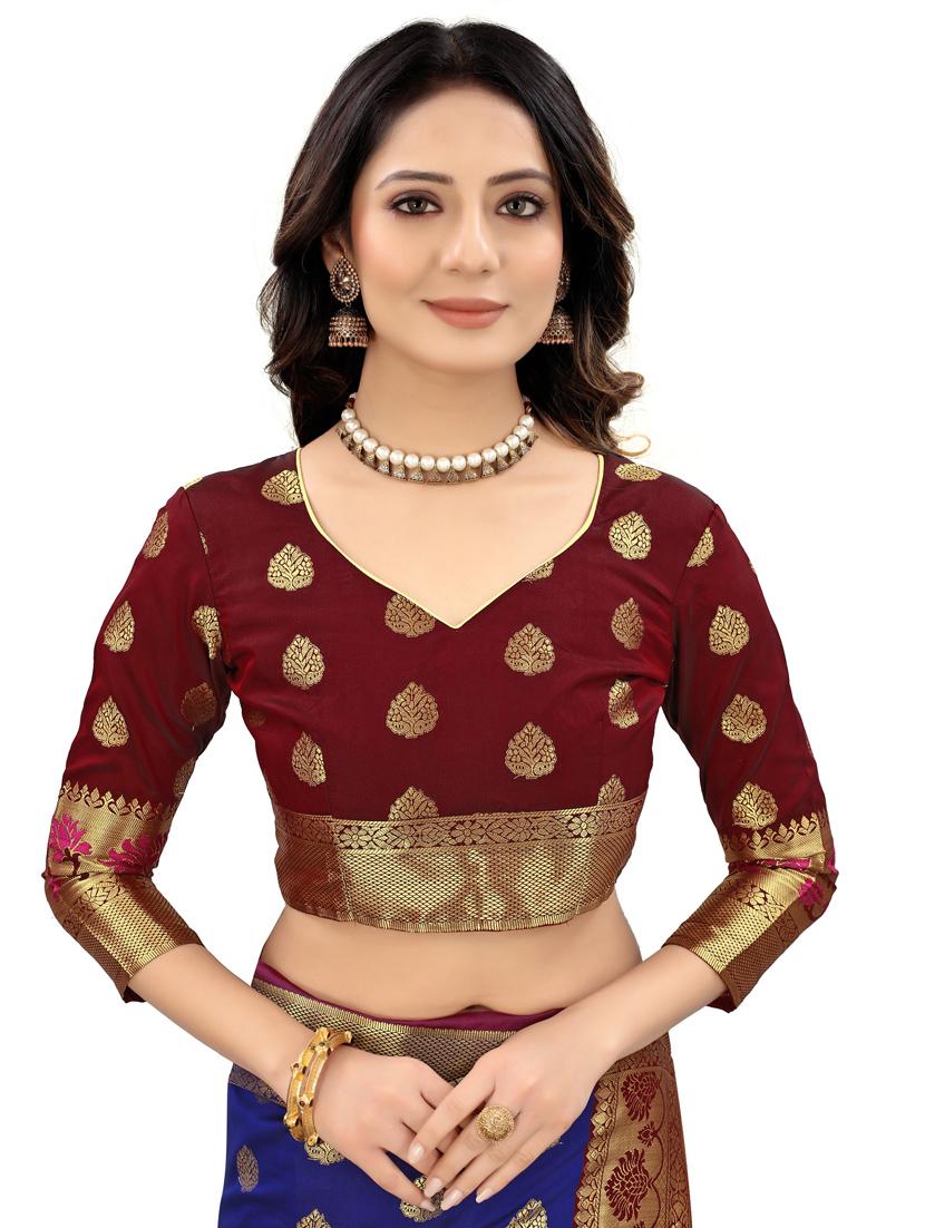 dark green silk blend kanjivaram saree with blouse - 20206906 - Standard Image - 2