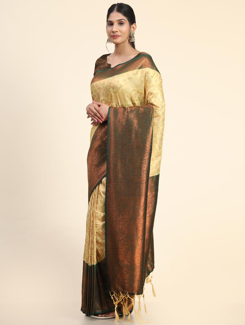 cream silk banarasi saree with blouse - 20206950 - Standard Image - 2