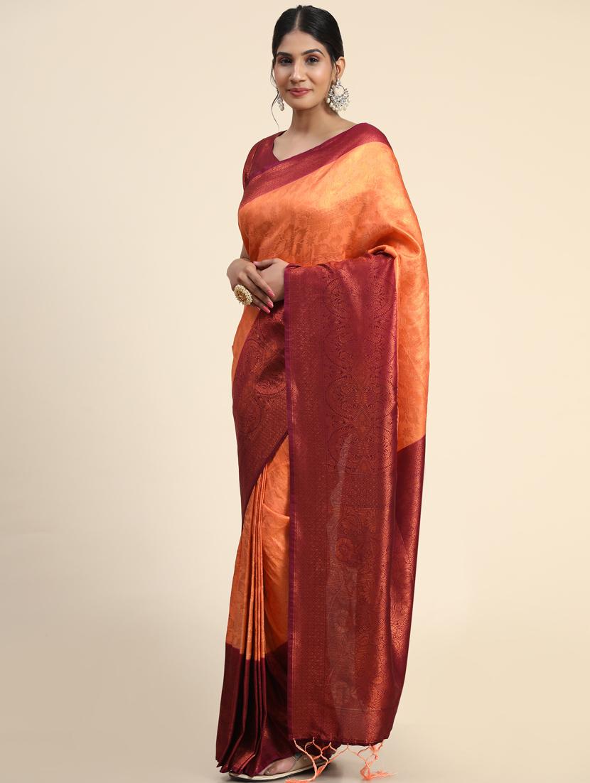 orange silk banarasi saree with blouse - 20206953 - Standard Image - 2
