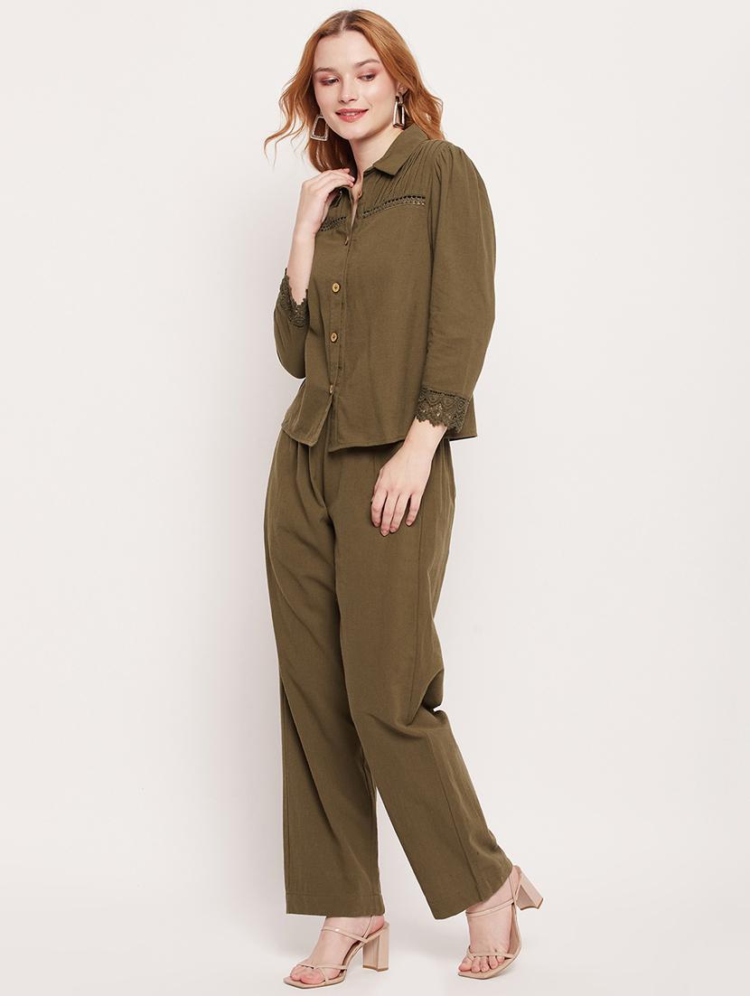 green solid top and trouser co-ord set - 20207351 - Standard Image - 2