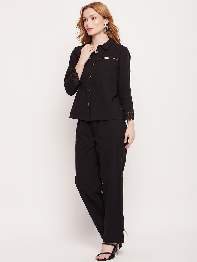 black solid top and trouser co-ord set - 20207352 - Standard Image - 2