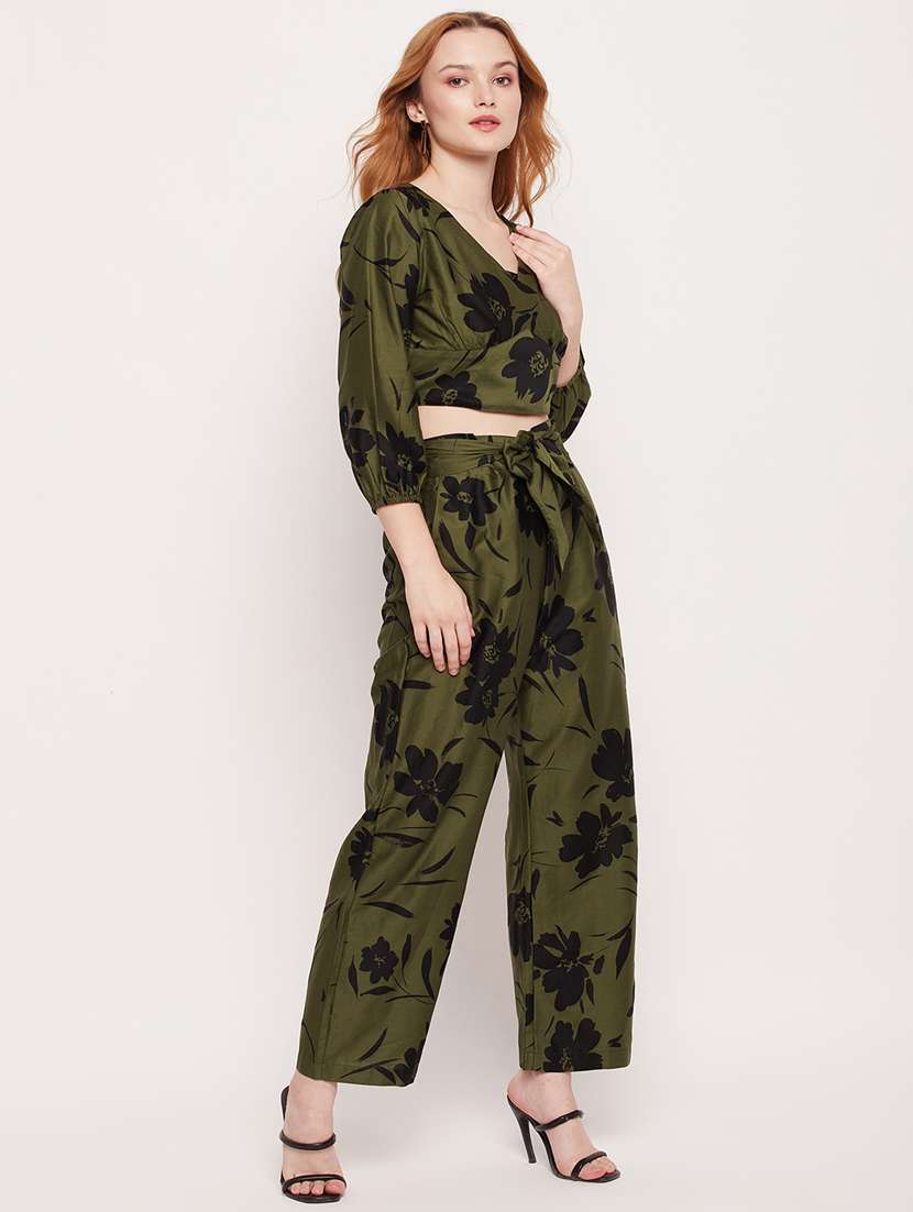 green floral print top and trouser co-ord set - 20207354 -  Standard Image - 2