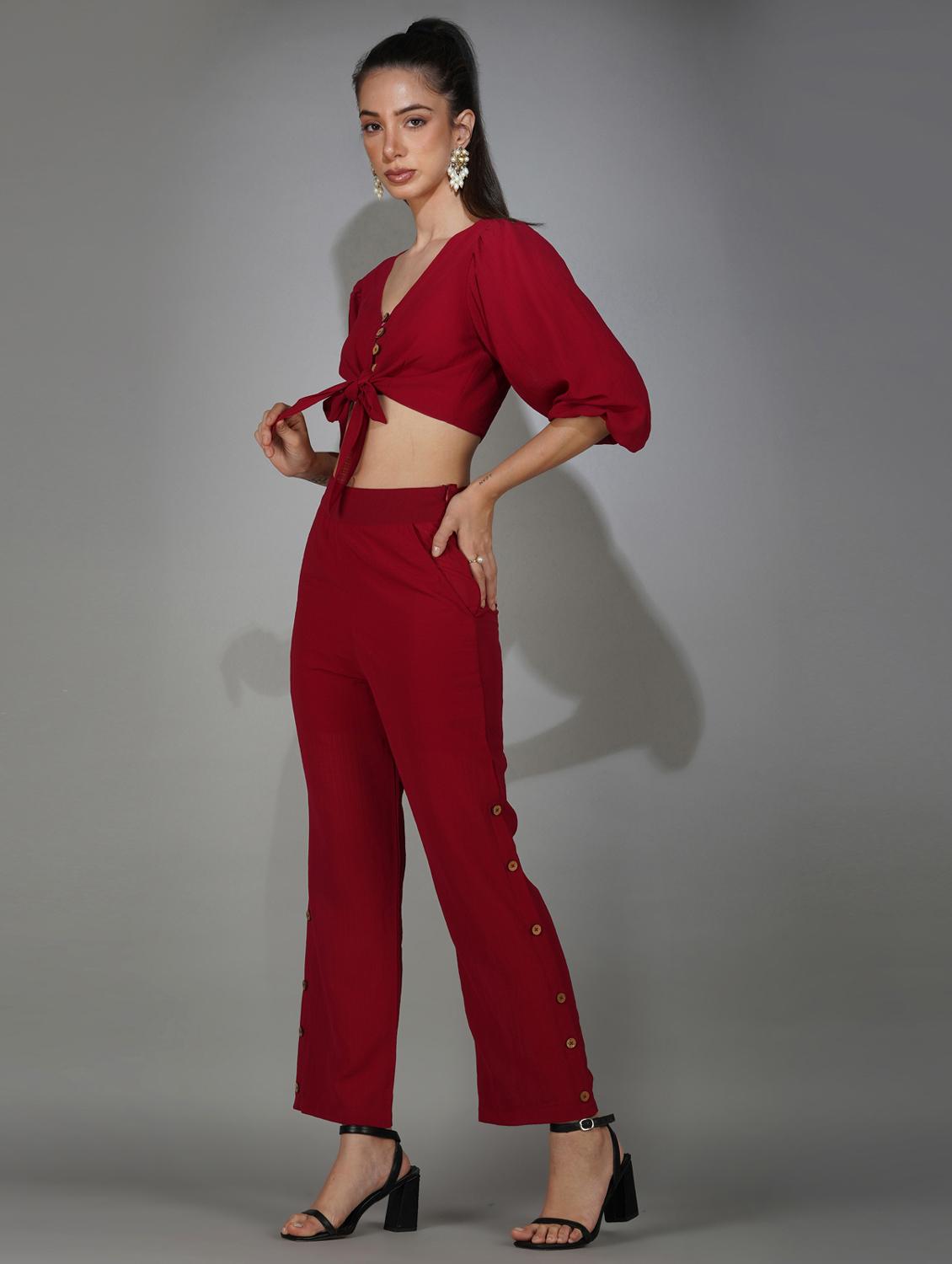 red solid top and trouser co-ord set - 20207355 - Standard Image - 2