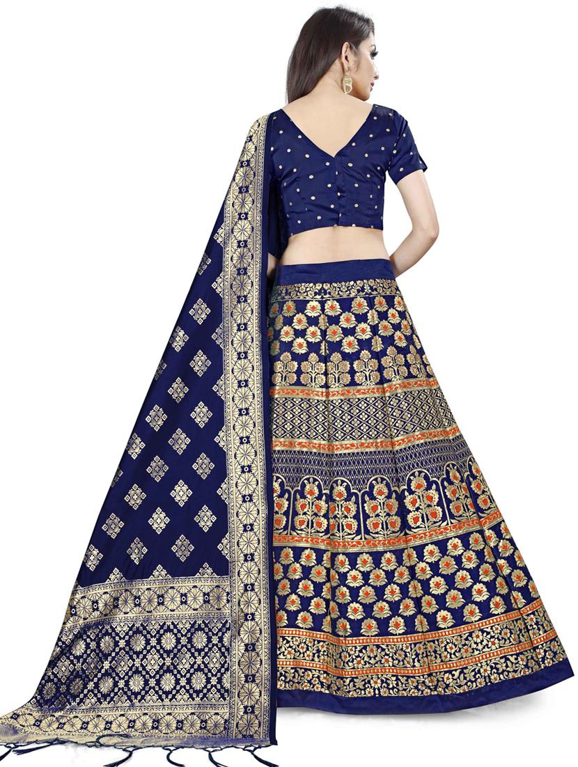 blue self design lehenga choli with dupatta set - 20207897 - Standard Image - 2