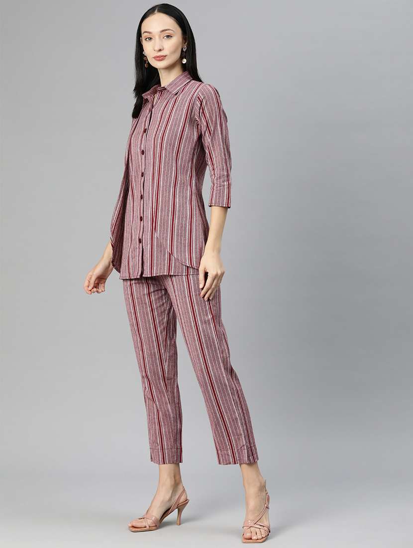 purple shirt collar striped top and trouser co-ord set - 20209244 - Standard Image - 2