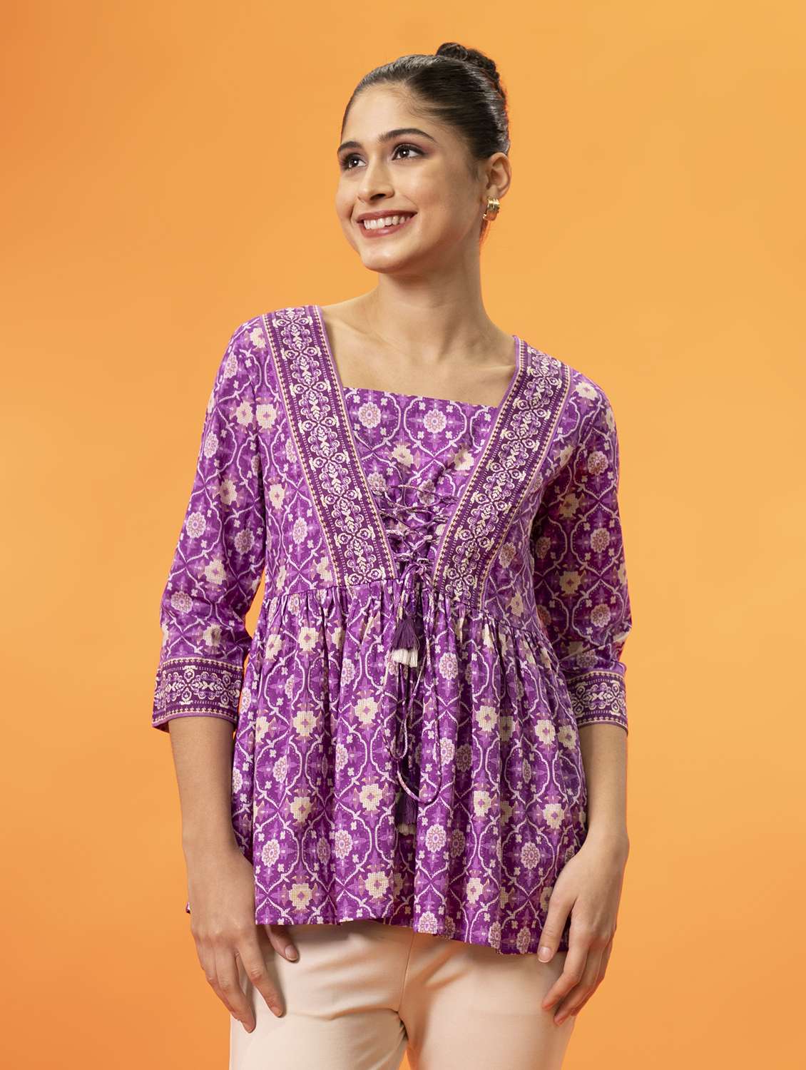 pink printed cotton regular tunic