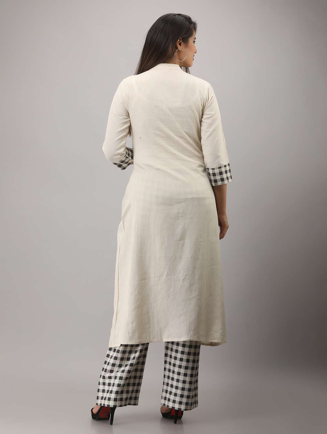 cream kurta palazzo set - 20209338 - Standard Image - 2