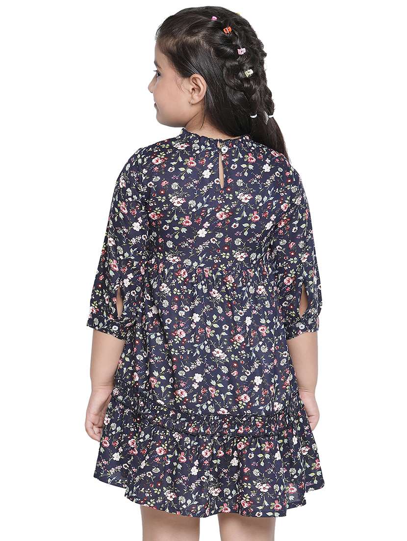 girls mock neck three quarter sleeves frock - 20209366 - Standard Image - 2