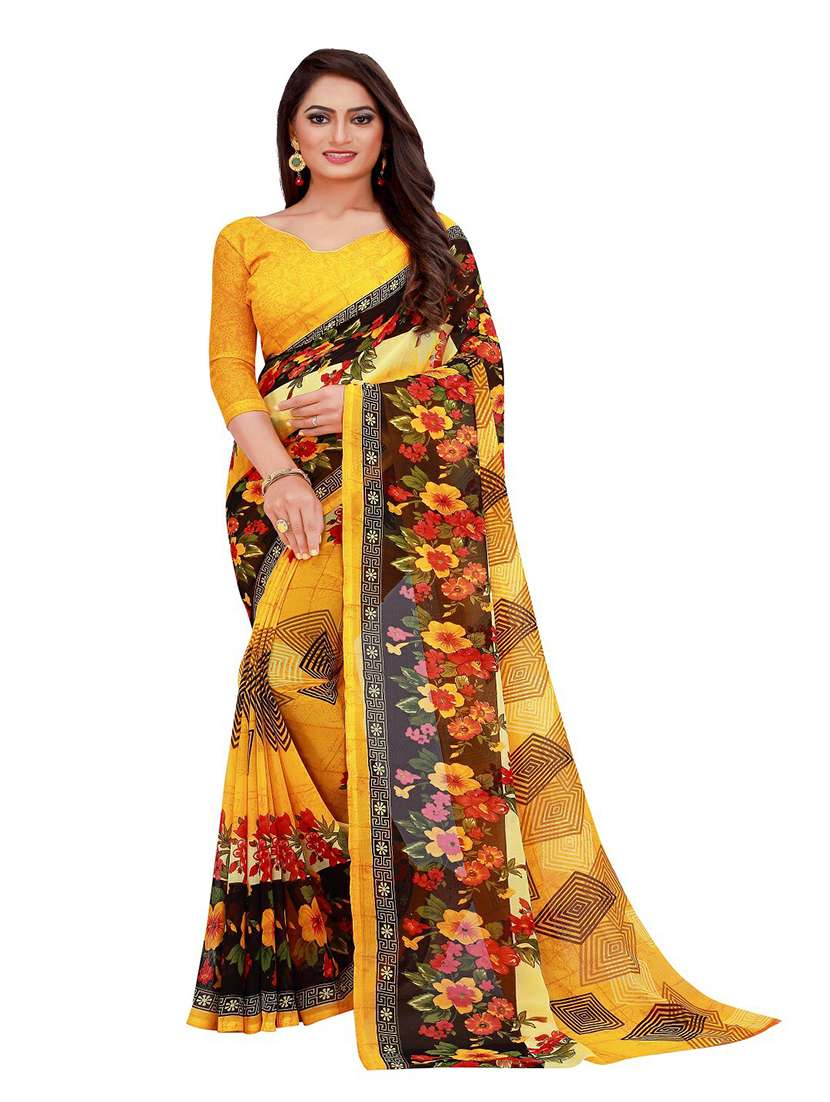 pack of 2 printed sarees with blouse - 20209546 - Standard Image - 2
