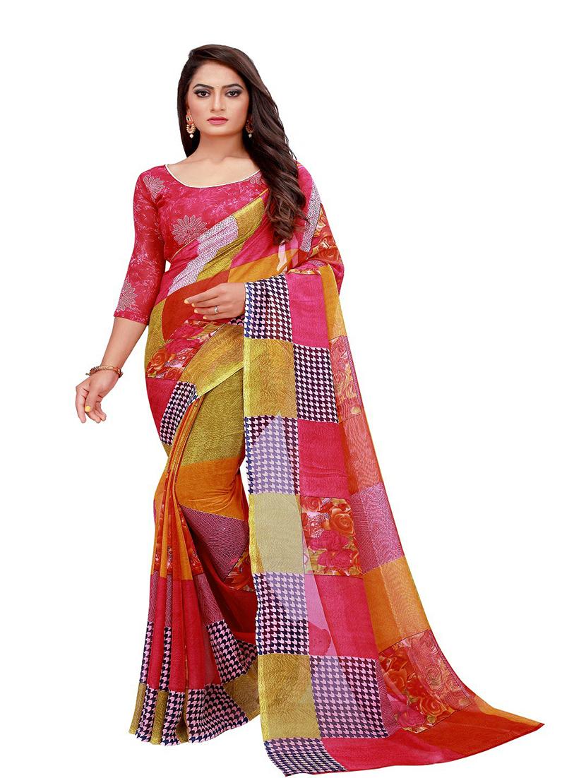 pack of 2 printed sarees with blouse - 20209573 - Standard Image - 2