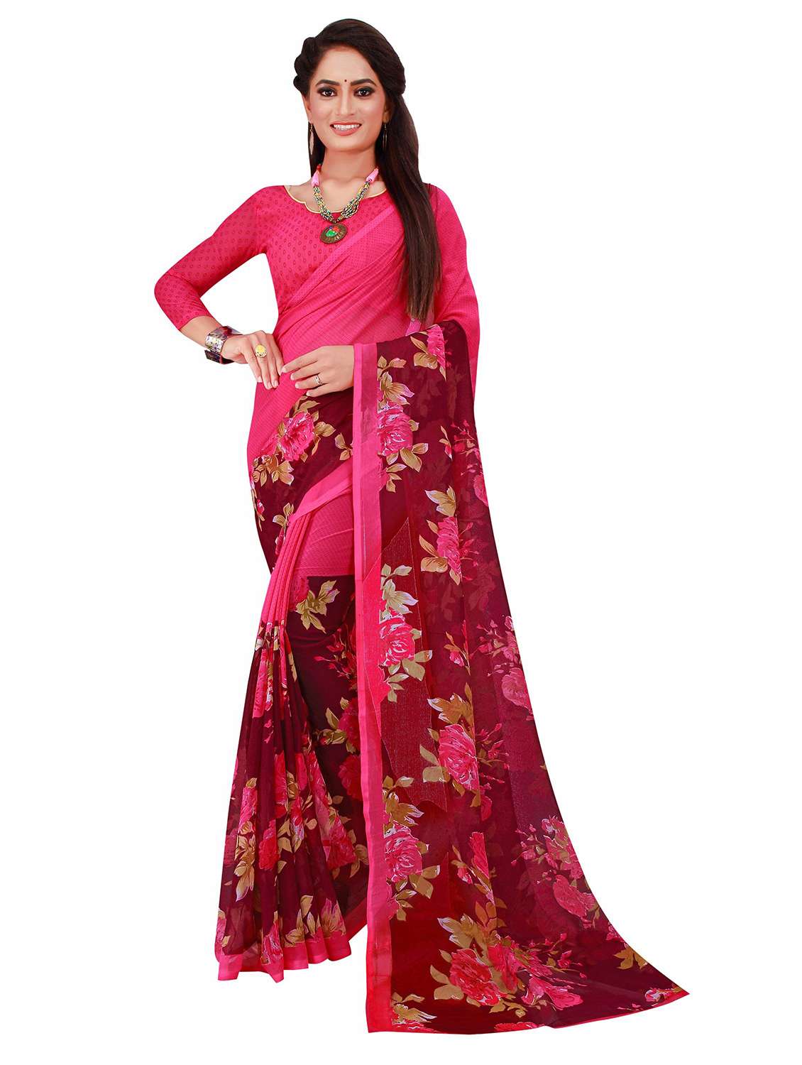 pack of 2 printed sarees with blouse - 20209581 - Standard Image - 2