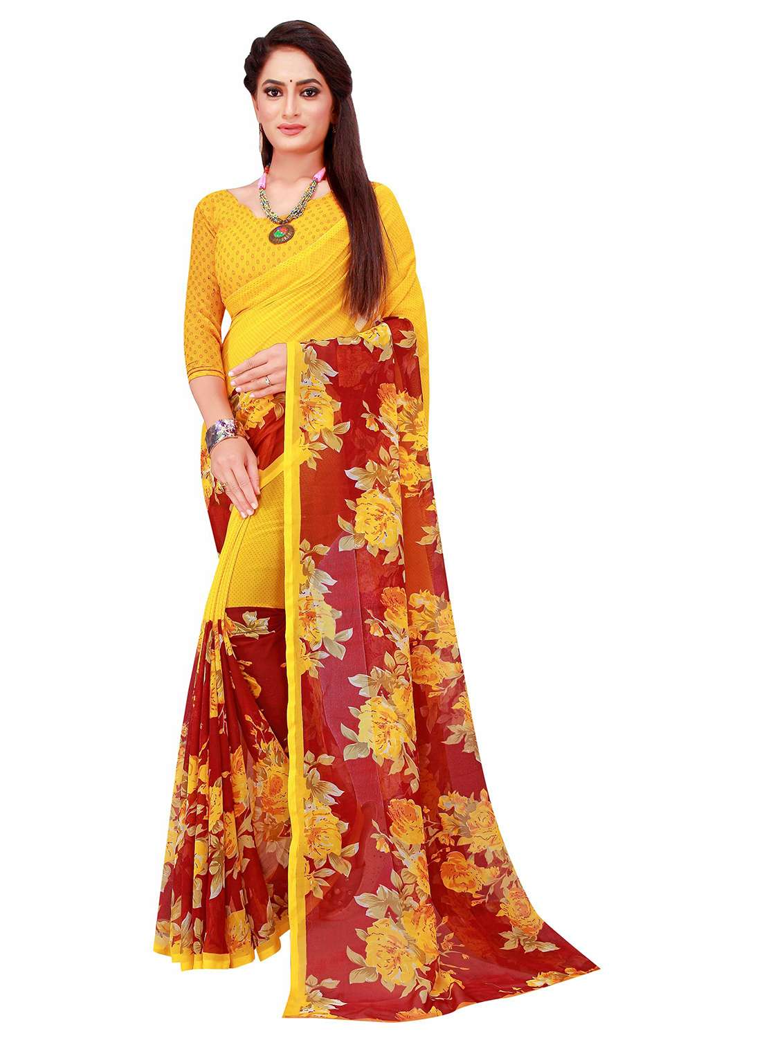 pack of 2 printed sarees with blouse - 20209582 - Standard Image - 2