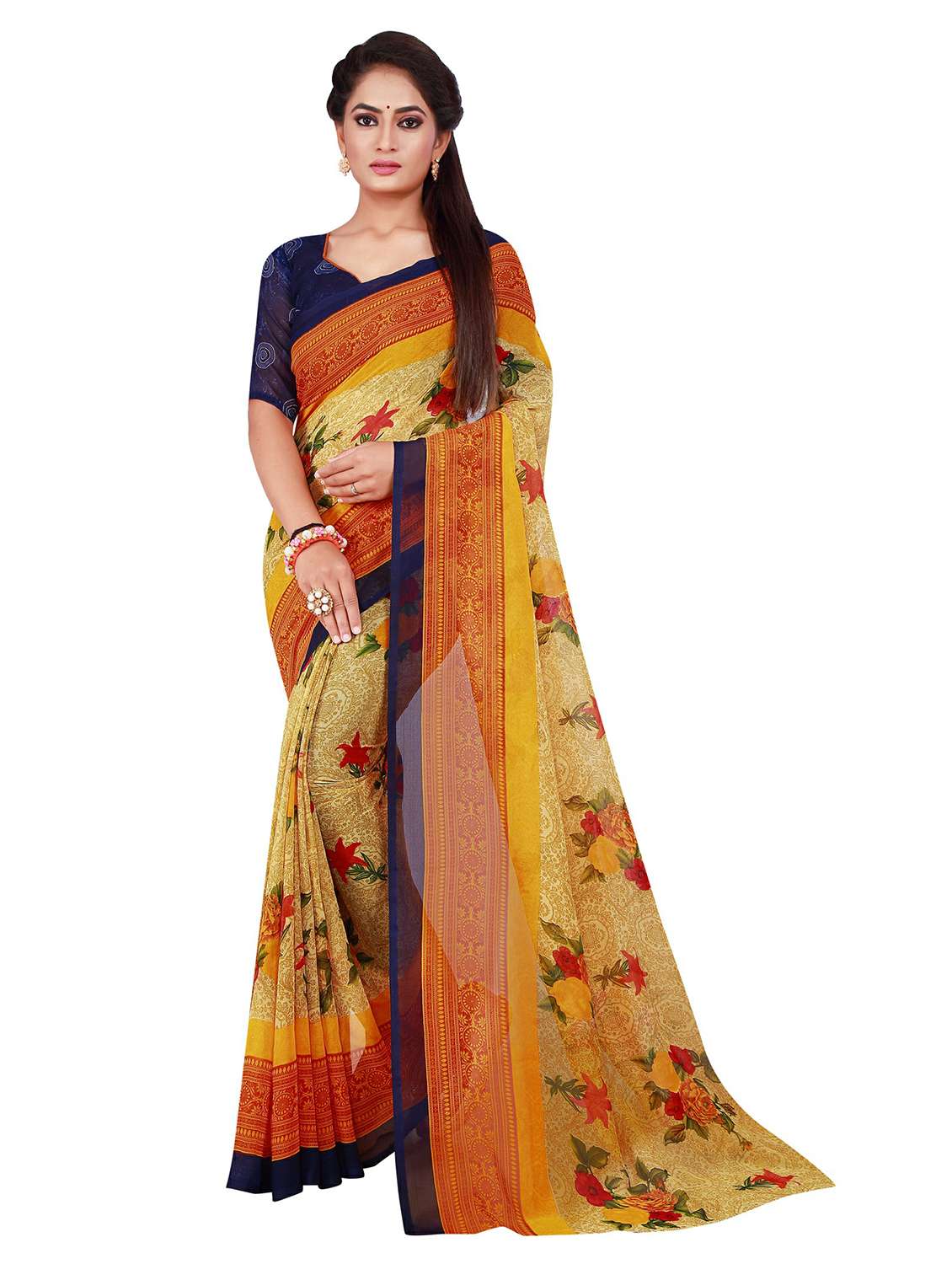 pack of 2 printed sarees with blouse - 20209609 - Standard Image - 2