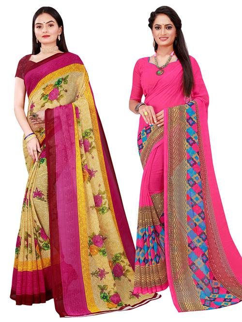 pack of 2 printed georgette saree with blouse - 20210580 -  Standard Image - 0