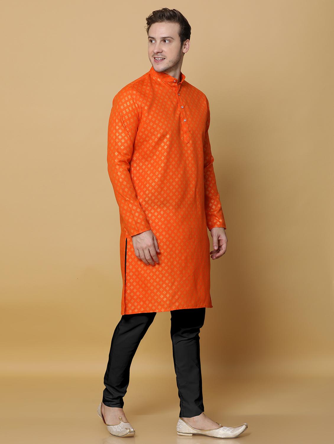 orange cotton kurta pyjama ethnic wear set - 20211287 - Standard Image - 2