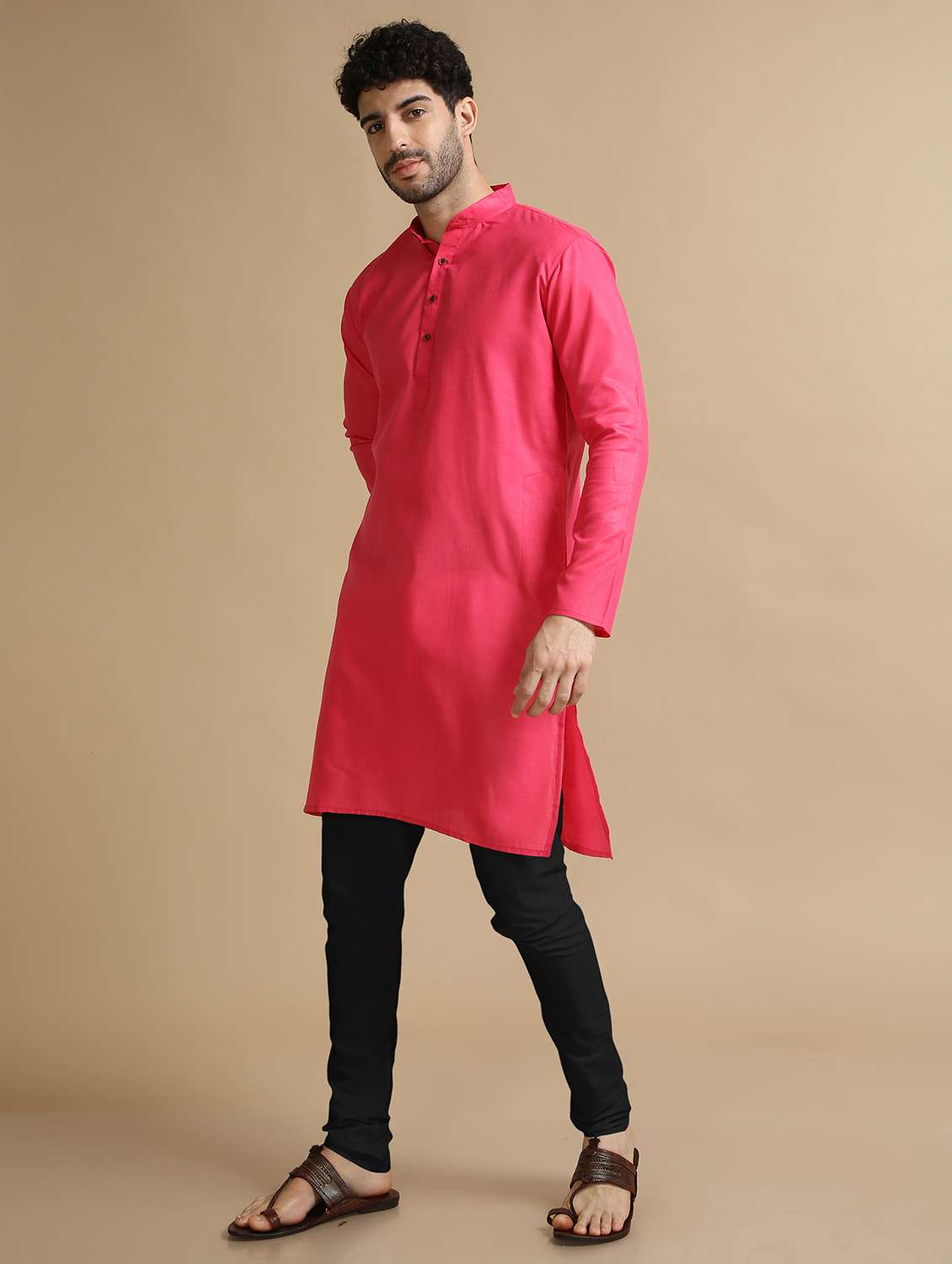 cotton solid kurta with black pyjama - 20211305 - Standard Image - 2
