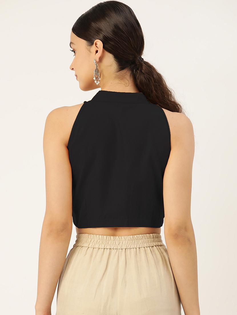 black cotton solid blouse - 20212980 - Standard Image - 2