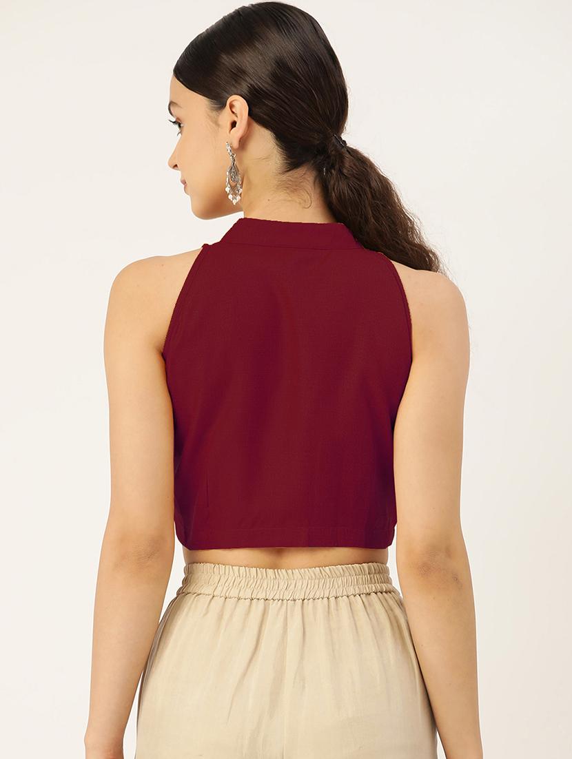 maroon solid stitched blouse - 20212989 - Standard Image - 2