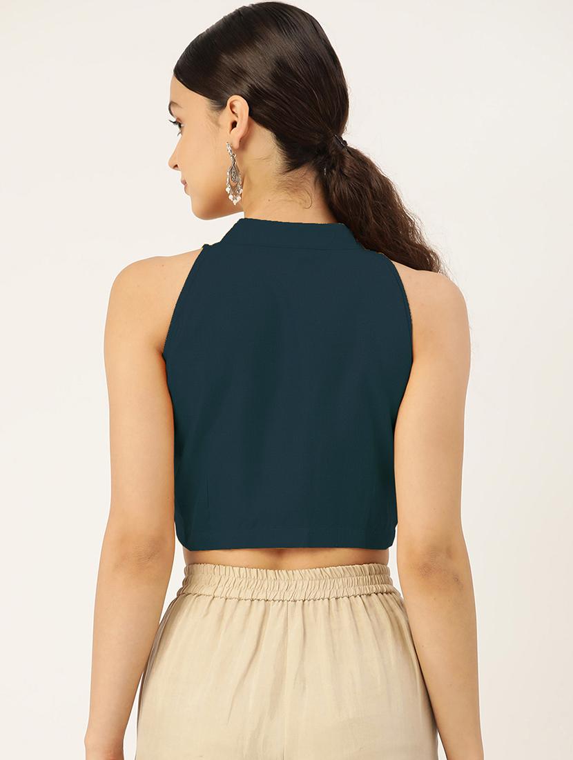 teal solid stitched blouse - 20212994 - Standard Image - 2