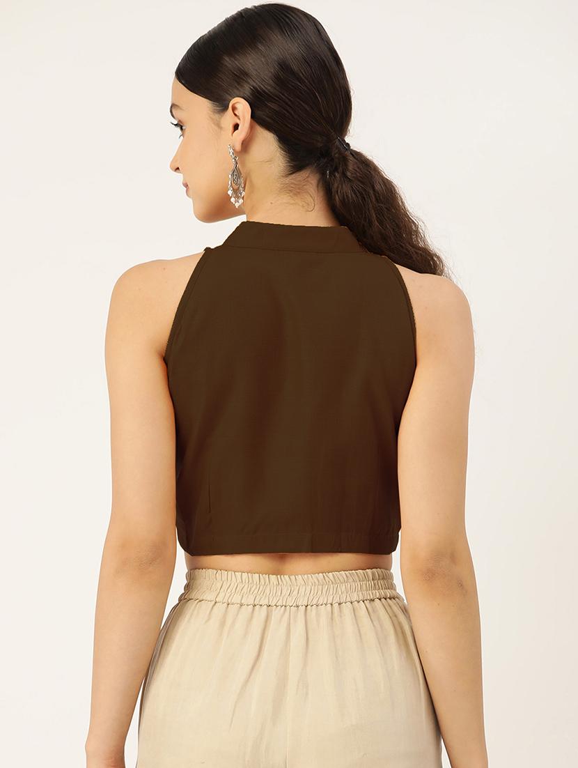 women olive mandarin neck blouse - 20213003 - Standard Image - 7