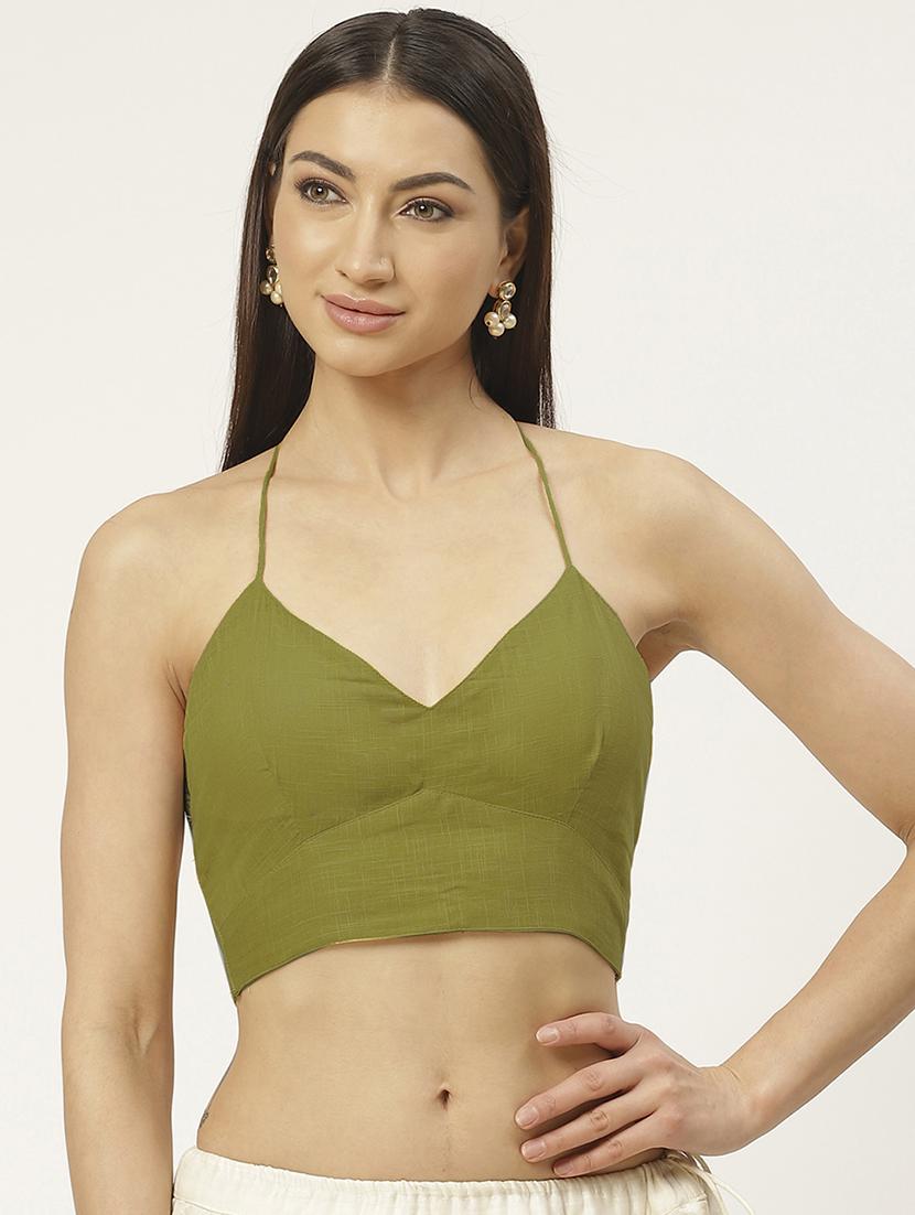 green cotton solid blouse - 20213016 -  Zoom Image - 0