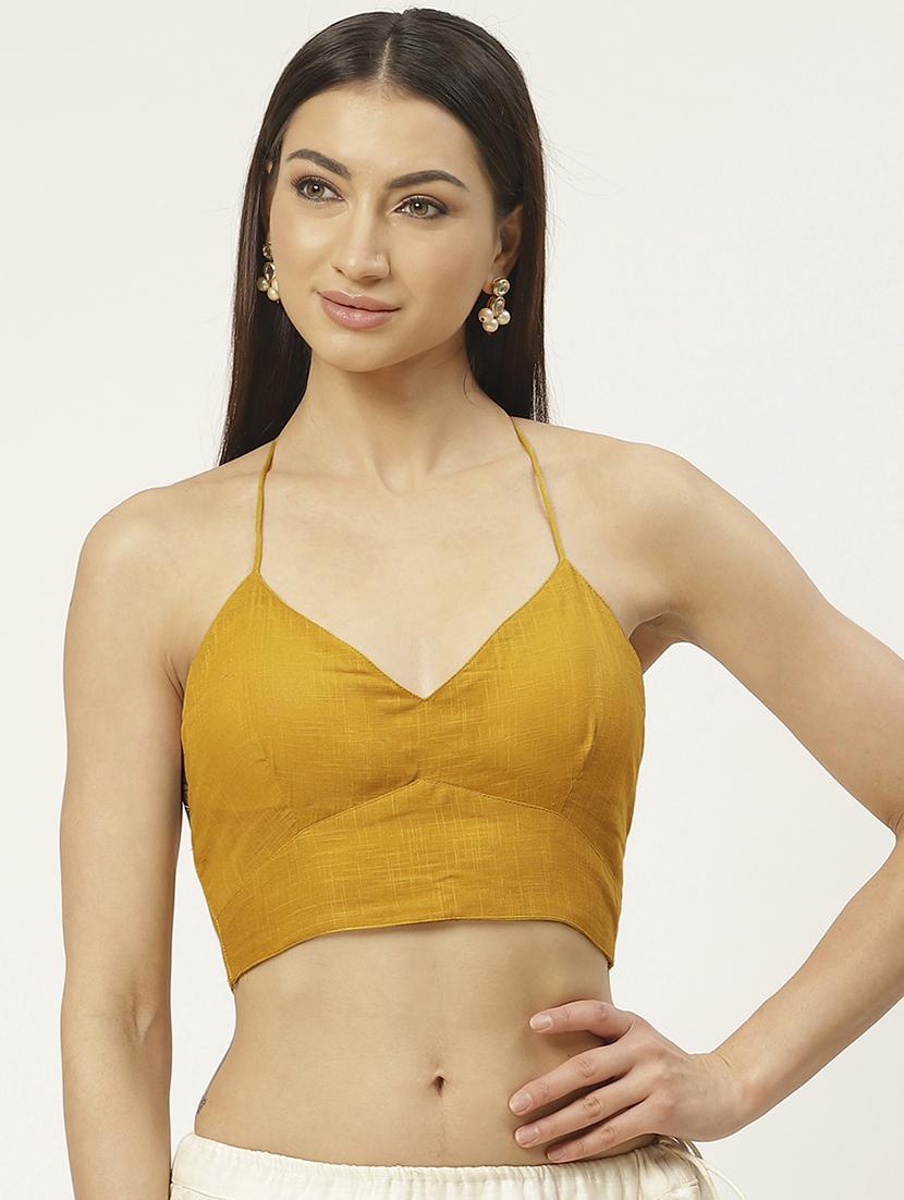 yellow cotton solid blouse - 20213027 - Zoom Image - 0