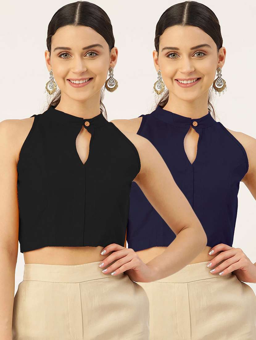 pack of 2 solid stitched blouse