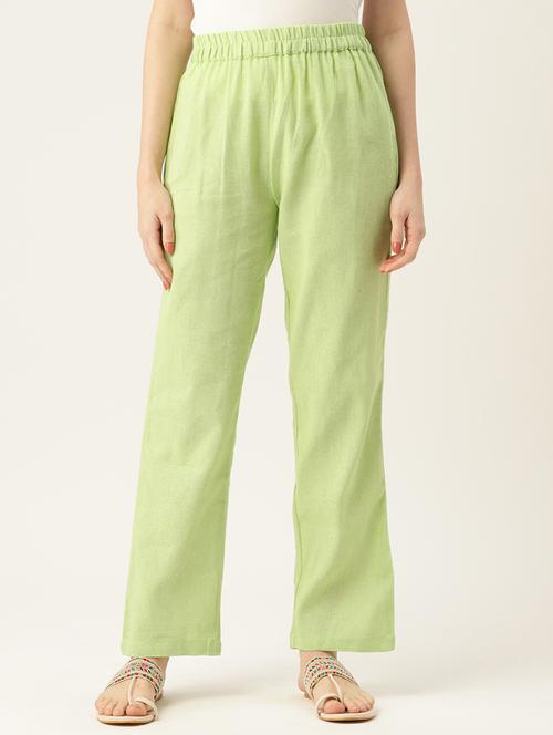 green solid relaxed fit straight fit palazzo - 20213141 - Standard Image - 0