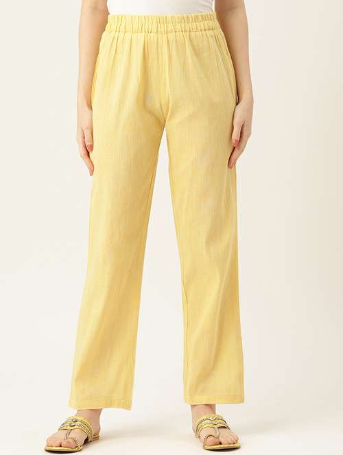 yellow cotton palazzos - 20213142 - Standard Image - 0