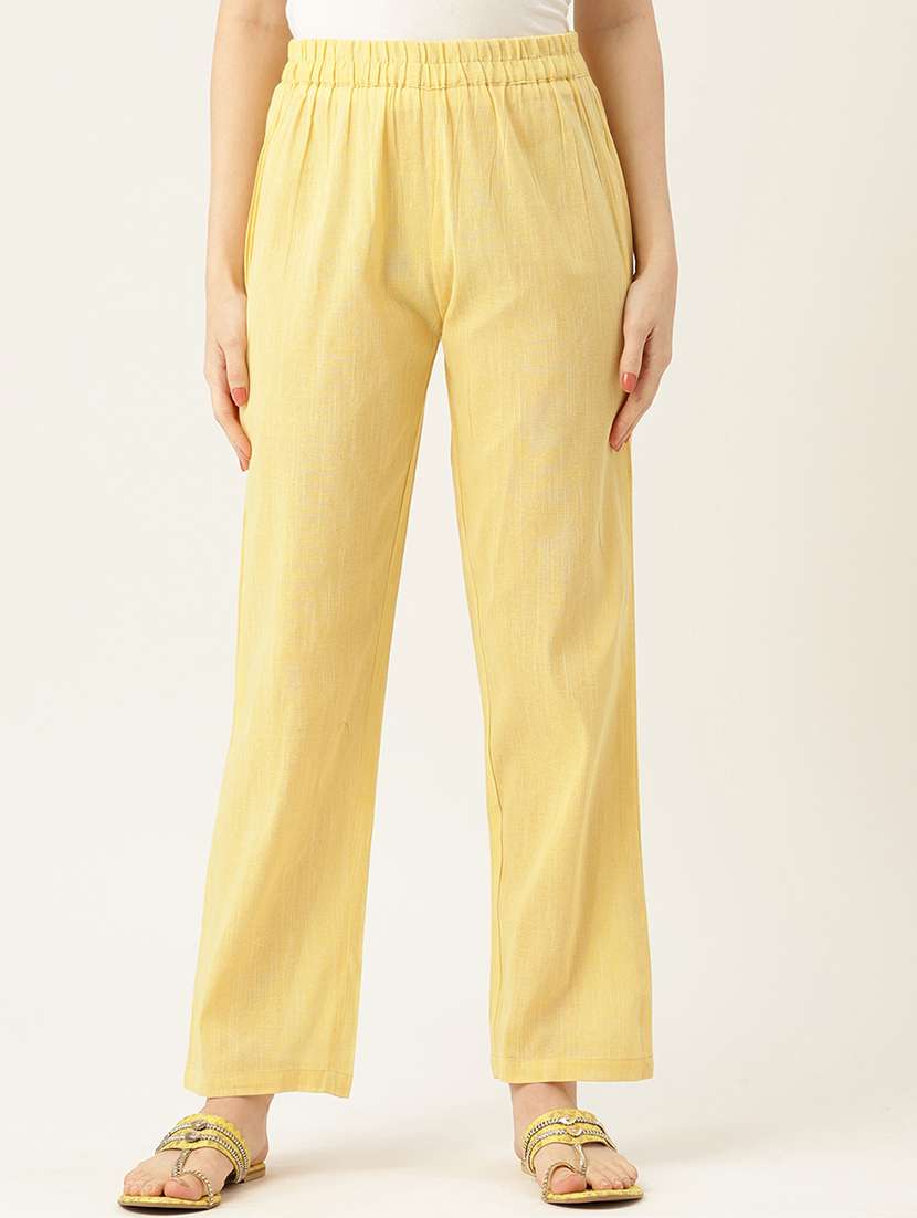 yellow cotton palazzos - 20213142 - Zoom Image - 0