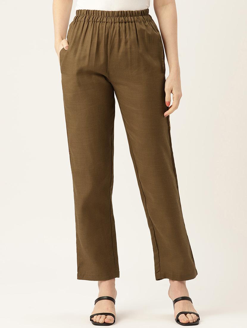 brown solid relaxed fit straight fit palazzo - 20213144 - Zoom Image - 0